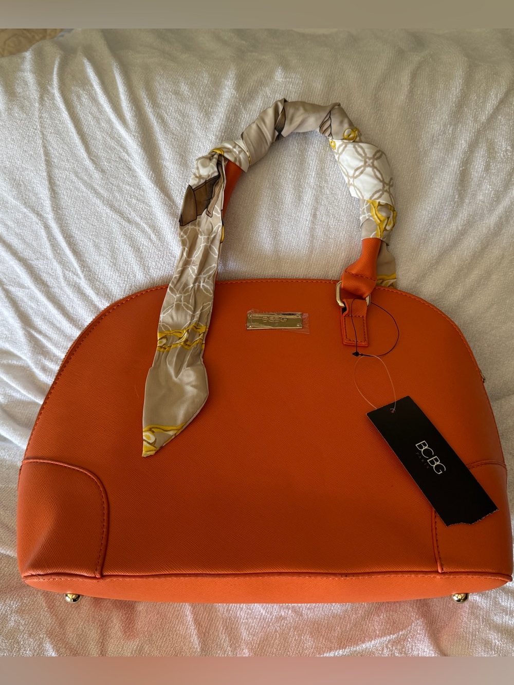 NWT BCBG Paris Orange Satchel Handbag Scarf Handle Crossbody